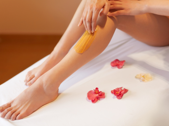 Long Woman Legs. Woman Cares About Her Legs. Sugaring Treatment